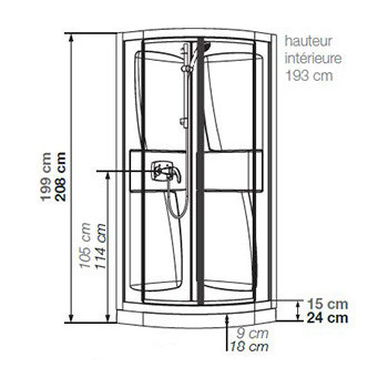 Cabine de douche 1/4 de rond 90cm avec portes coulissantes